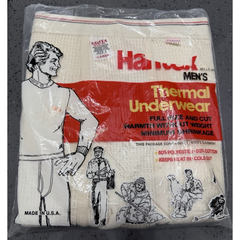 VTG NOS Hanes Sealed Thermal Bottom MENS LARGE Pants Full Size Cotton Blend NEW